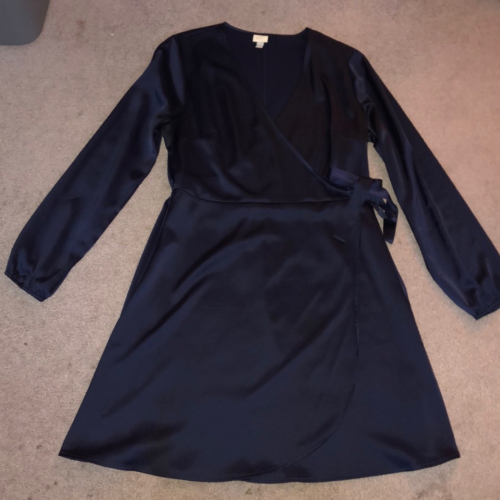 Navy Blue Satin Wrap Dress